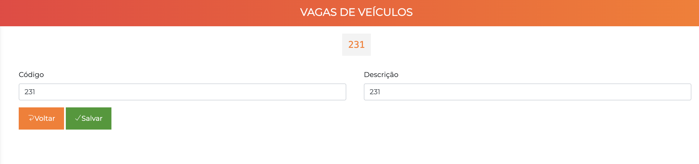 Tela de edição de vaga