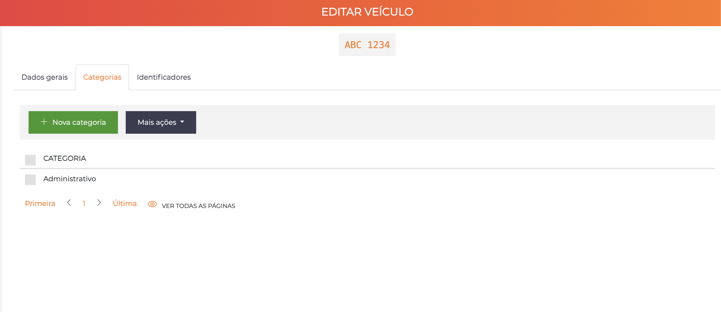 Tela de edição de veículo - aba Categorias