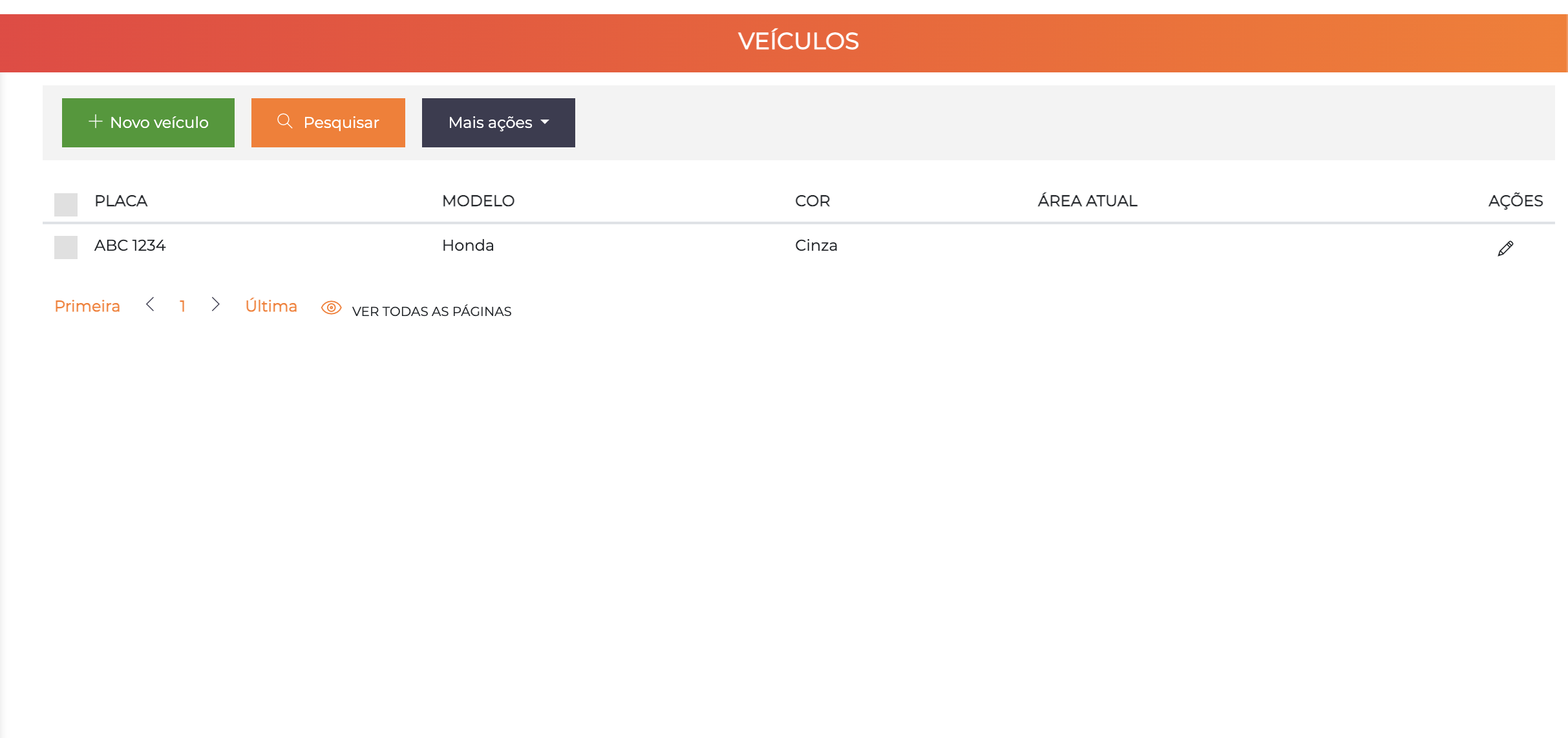 Tela de listagem de veículos