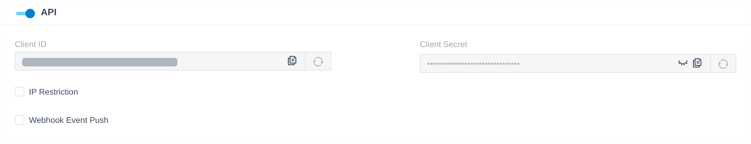 Integrations > API no PBX Yeastar, com os campos Client ID e Client Secret
