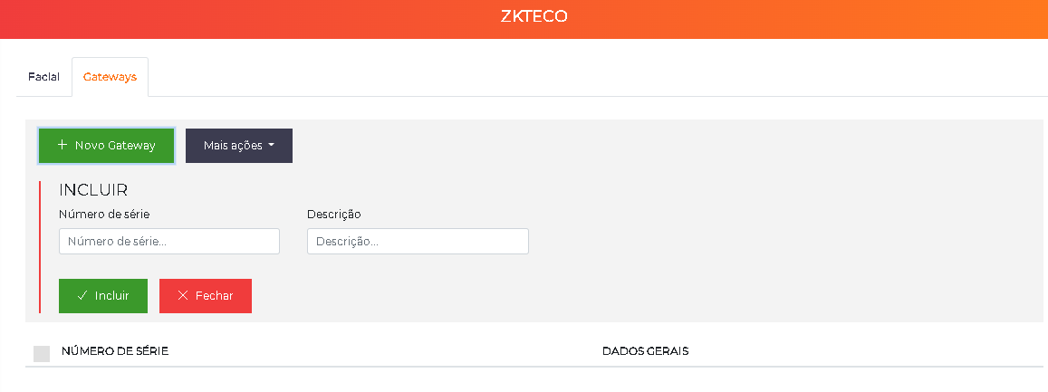 Inclusão de gateway ZKTeco