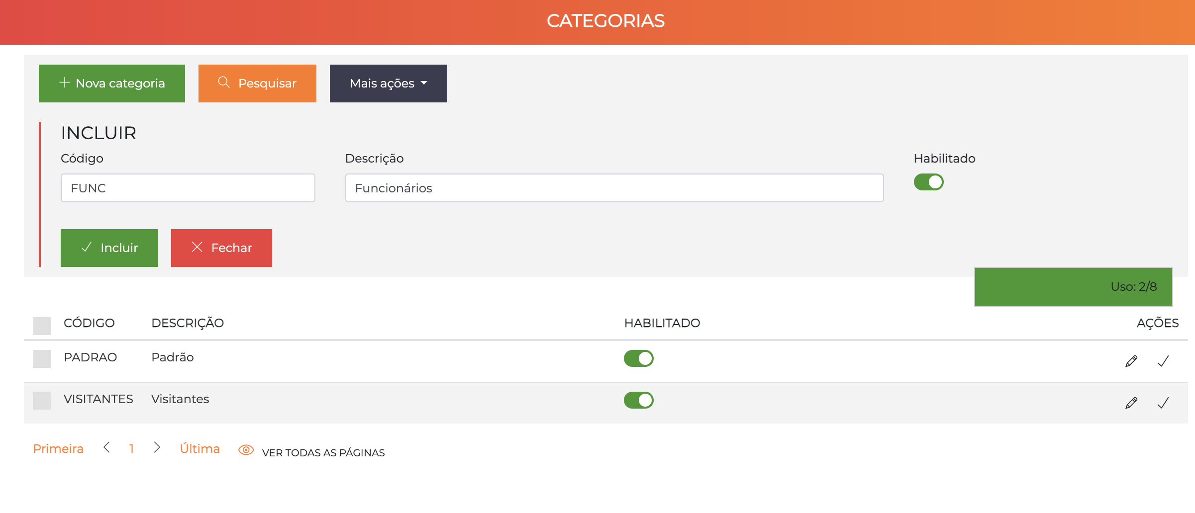 Tela de criar categoria