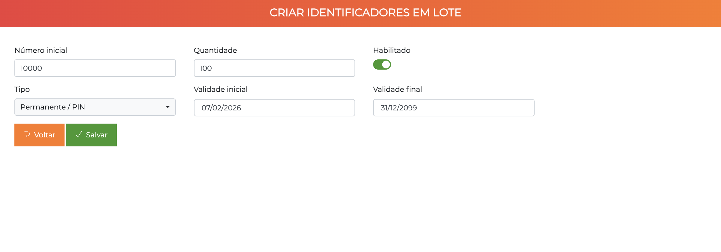 Criar identificadores sequencialmente