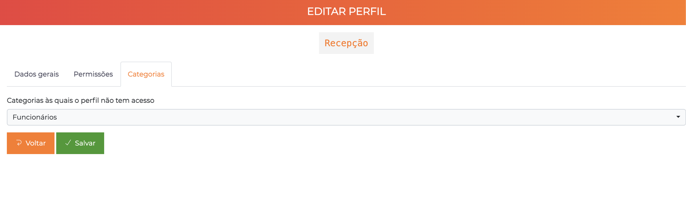 Configurar categorias do perfil