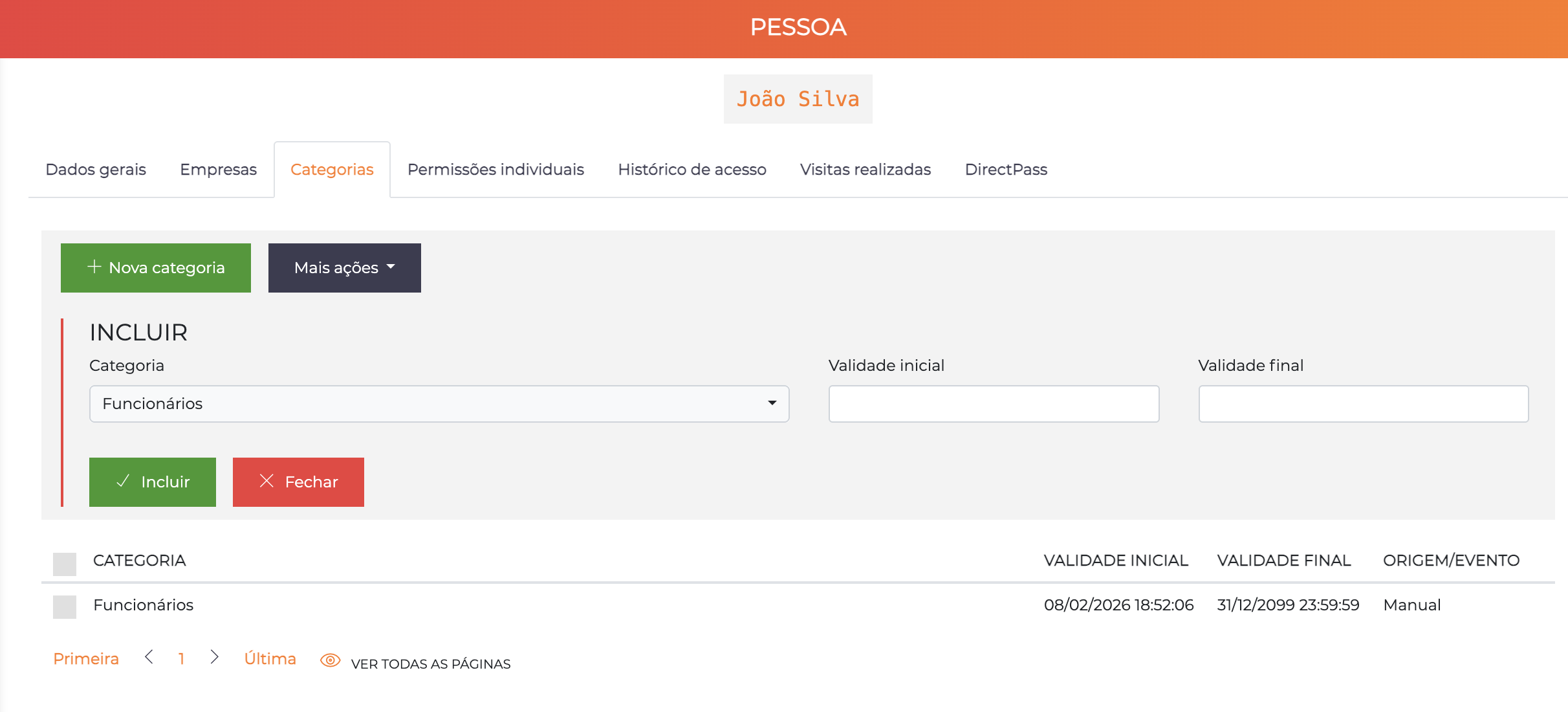 Associar categoria com controle de validade