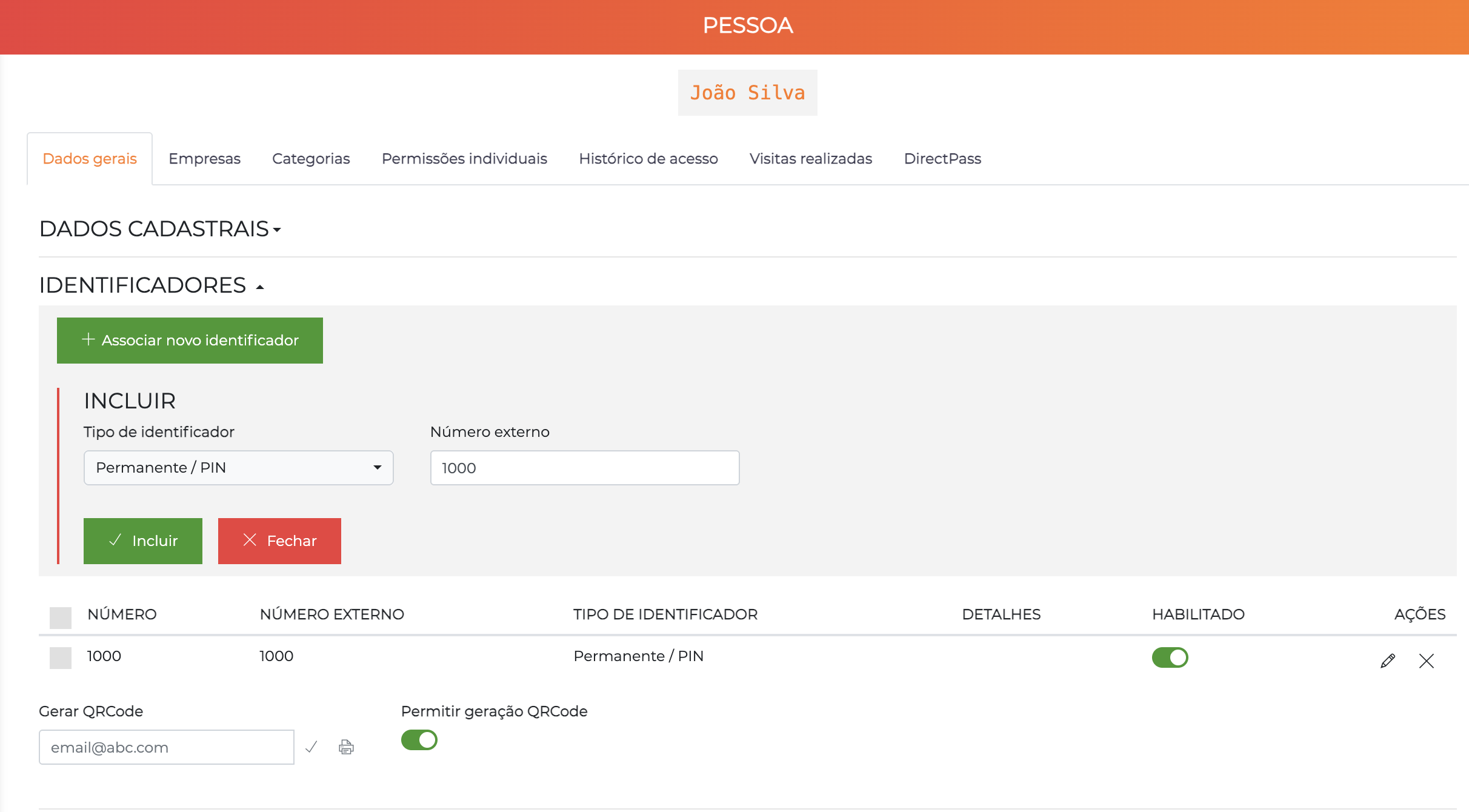 Associar identificador/cartão