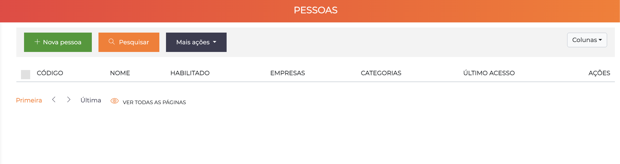 Tela de listagem de pessoas