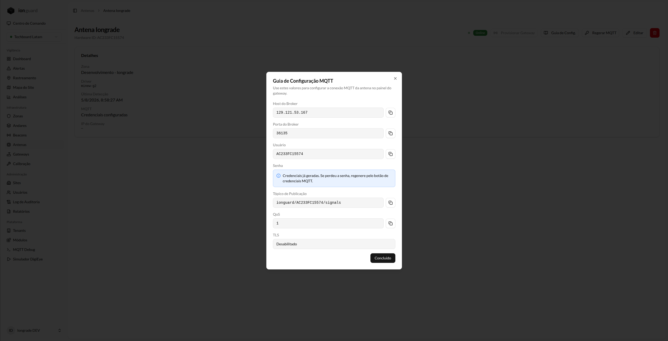 Guia de Configuração MQTT com parâmetros de conexão