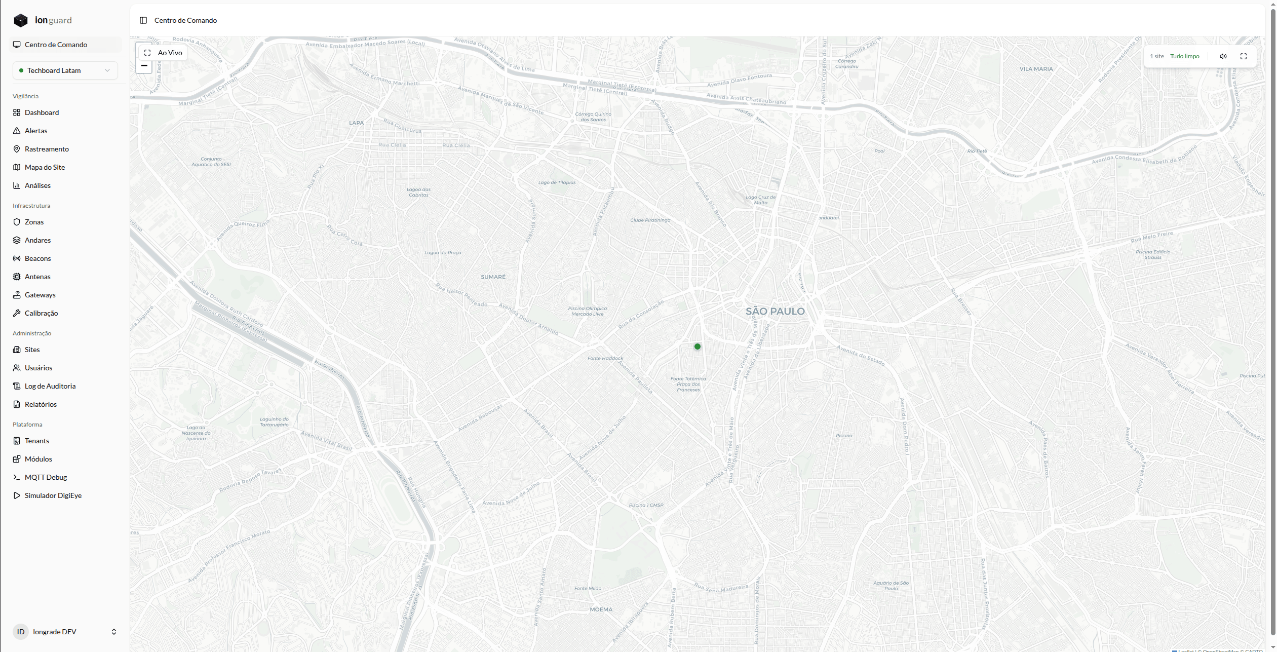 Centro de Comando — mapa interativo com sites
